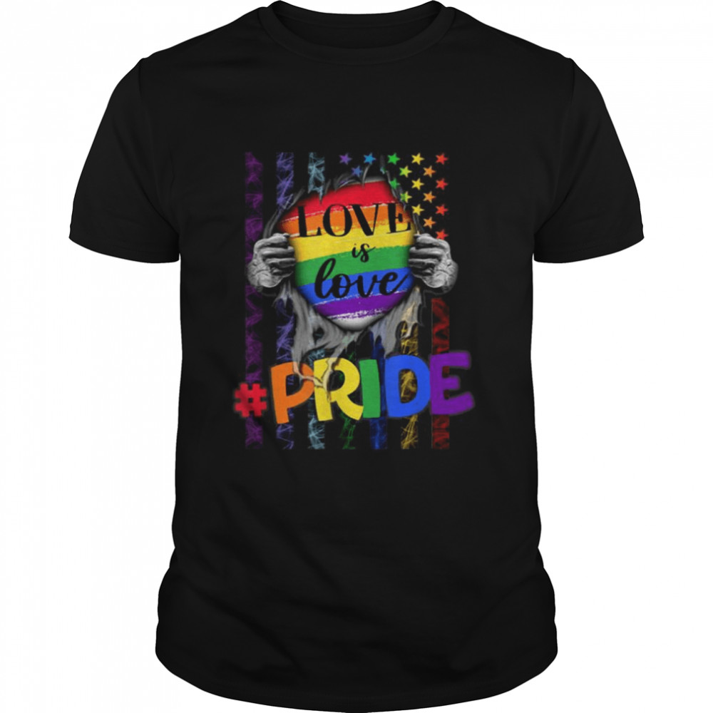 American Flag With Blood Inside Me Love Is Love LGBT Month Shirt
