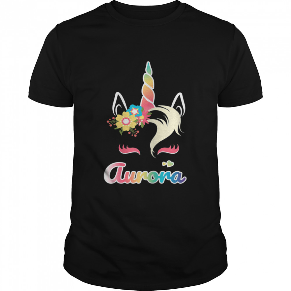 Rainbow Unicorn Aurora apparel Custom Name for girls Shirt