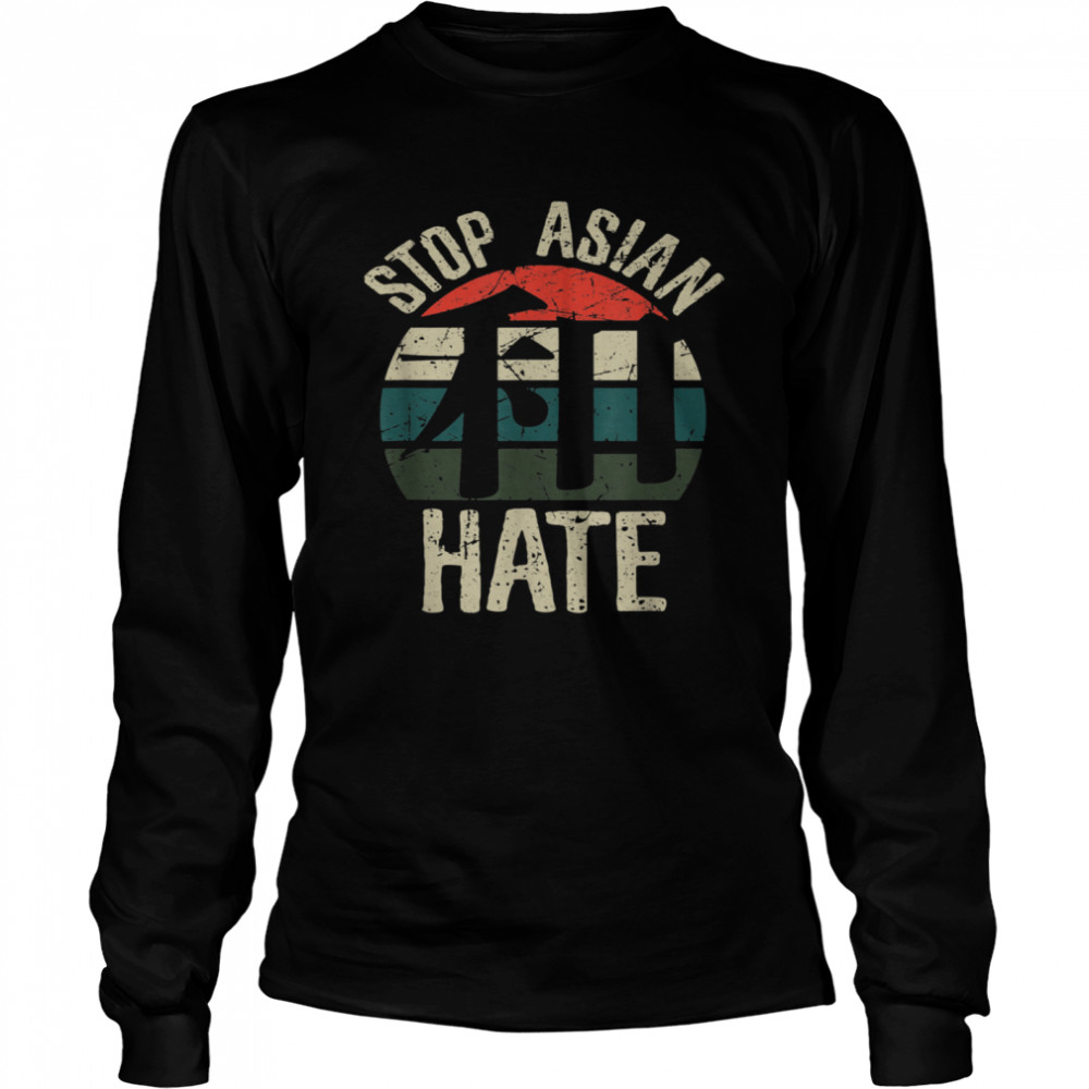 Stop Asian Hate Harmony WA Japanese Kanji Character Retro  Long Sleeved T-shirt