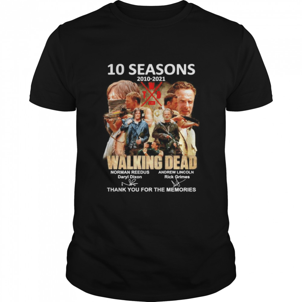 The Walking Dead 10 seasons 2010-2021 thank you for the memories signatures shirt