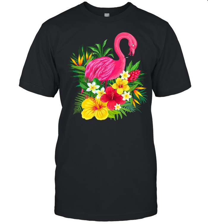 Pink Flamingo Tropical Flowers Tropical Ferns shirt