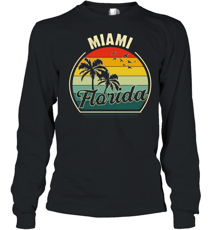 Vintage Miami Beach Florida Summer Vacation Sunset Palm  Long Sleeved T-shirt