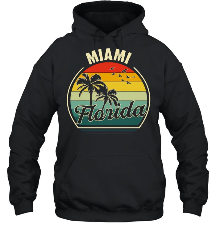 Vintage Miami Beach Florida Summer Vacation Sunset Palm  Unisex Hoodie