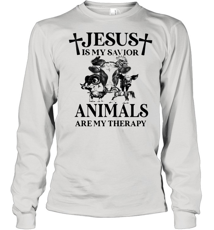 Cow Jesus Is My Savior Animals Are My Therapy T-shirt Long Sleeved T-shirt