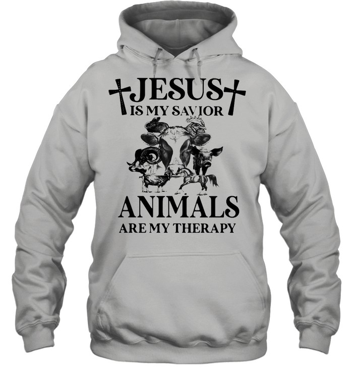 Cow Jesus Is My Savior Animals Are My Therapy T-shirt Unisex Hoodie