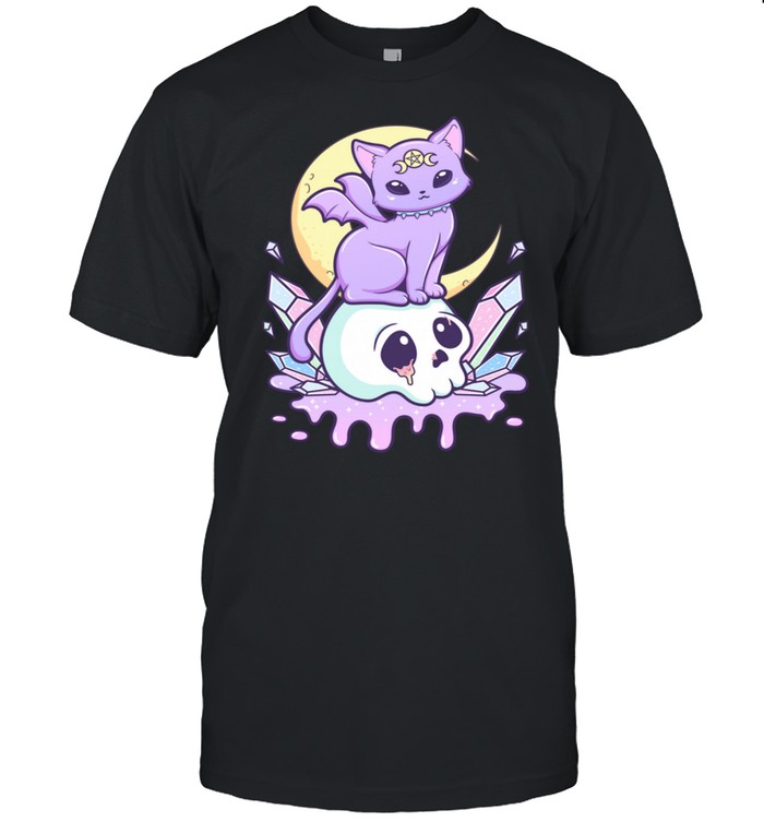 Kawaii Pastell Goth Süße Gruselige Witchy Katze und Schädel Langarmshirt shirt