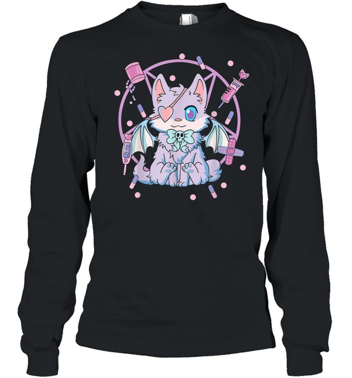 Kawaii Witchy Cat Cute Pastel Goth Creepy Cat Yami Kitty shirt Long Sleeved T-shirt