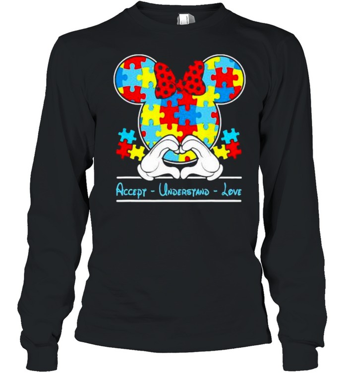 Mickey Love Heart Accept Understand Autism Awareness Long Sleeved T-shirt