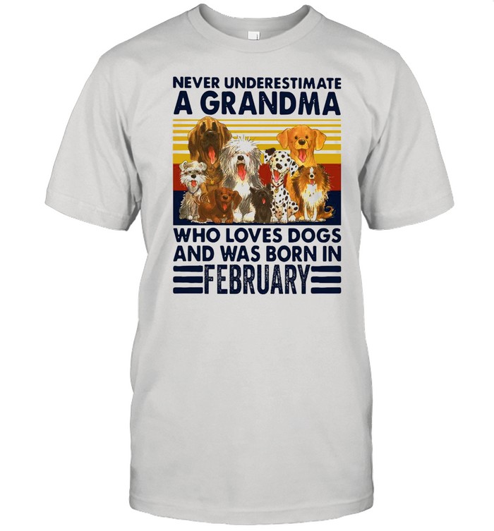 Never Underestimate A Grandma Who Love Dogs And Was Born In February Vintage shirt Classic Men's T-shirt