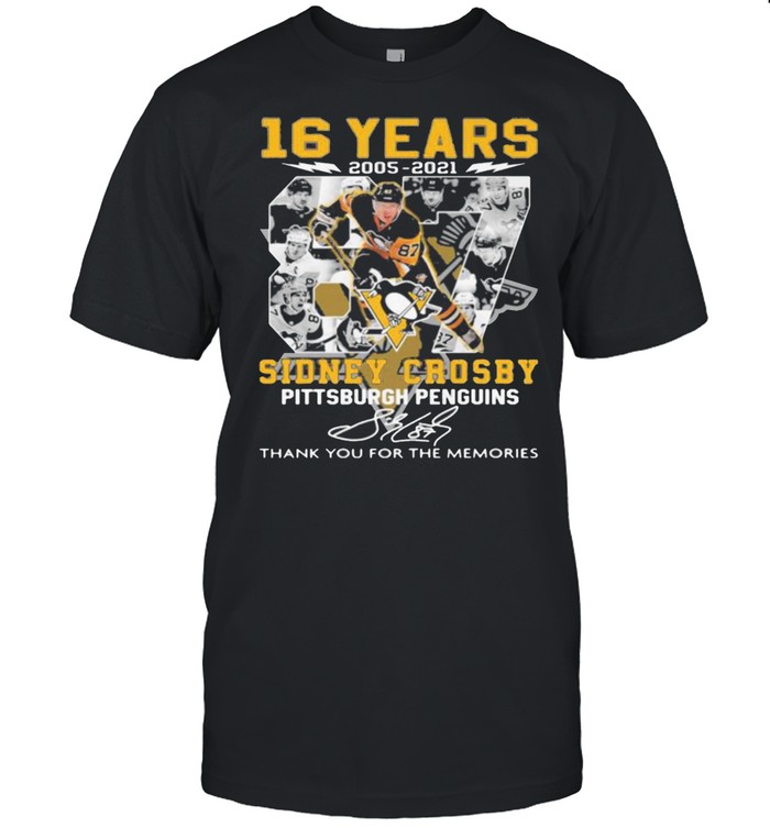 16 Years 2005 2021 Sidney Crosby Pittsburgh Penguins Thank You For The Memories Signature  Classic Men's T-shirt
