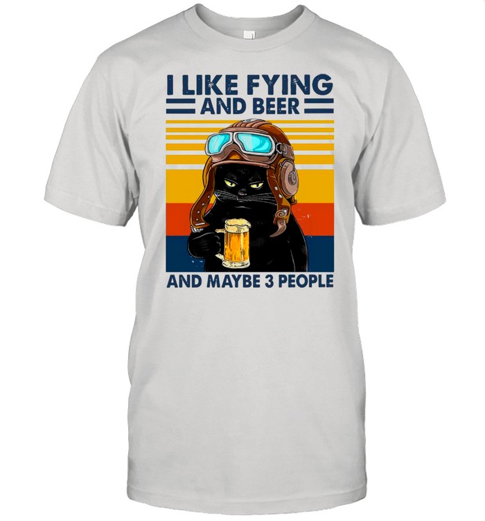Black Cat I Like Flying And Beer And Maybe 3 People Vintage shirt Classic Men's T-shirt