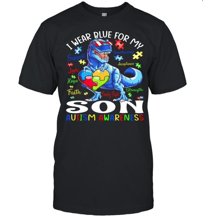 Dinosaur I wear blue for my son Autism Awareness shirt Classic Men's T-shirt