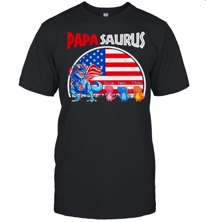 Dinosaur Papasaurus Olivia Owen Ethan American flag shirt Classic Men's T-shirt