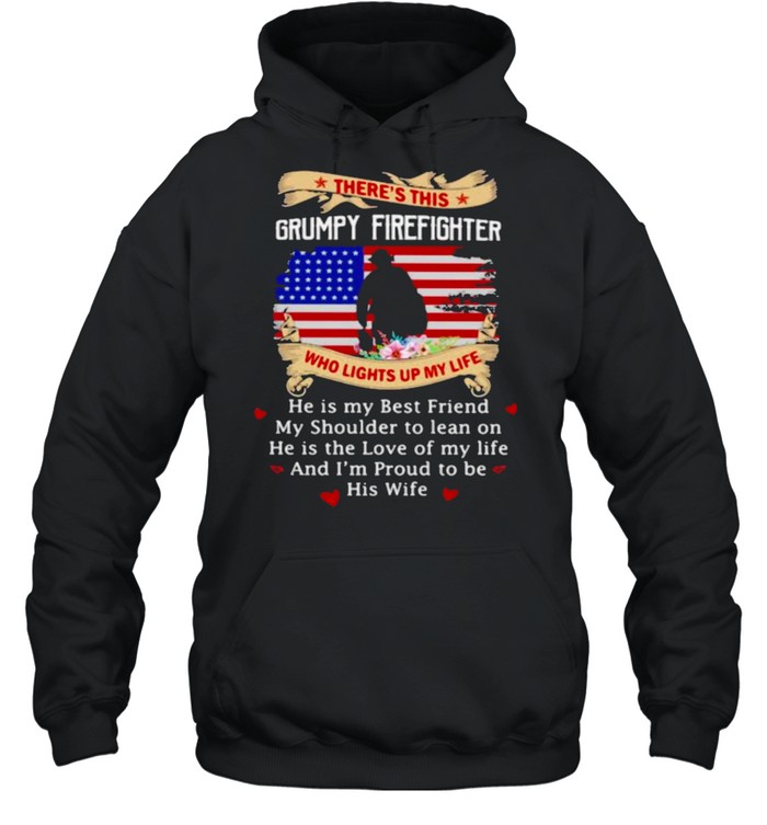 There’s this Grumpy Firefighter Who Lights up My Life Flower American Flag Veteran  Unisex Hoodie