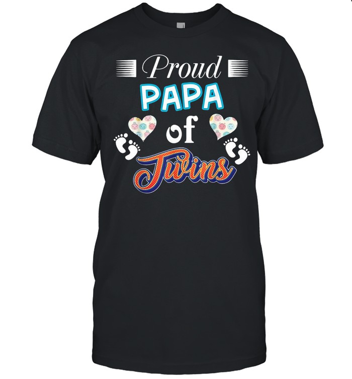 Proud Papa Of Twins Father Day Heart Footprint Dad Daddy shirt Classic Men's T-shirt