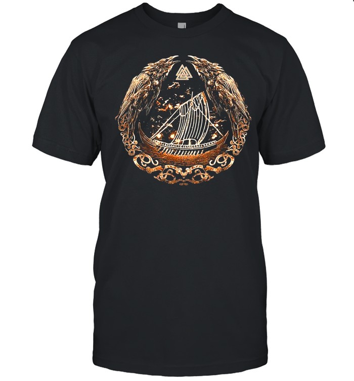 Viking Ship Odins Raven Huginn And Muninn Norse Mythology T-shirt