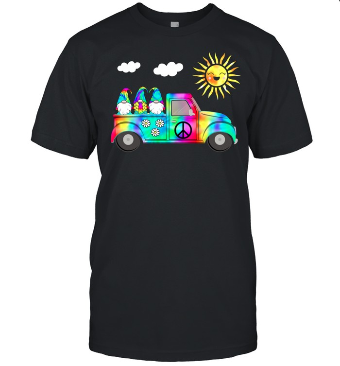 3 Hippie Gnomes In Truck Tie Dye Hat Psychedelic Sun shirt
