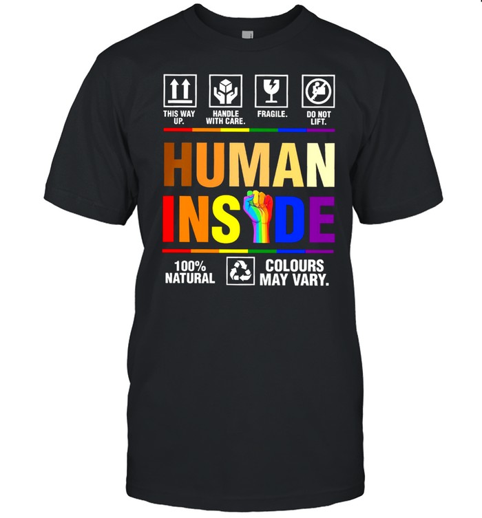 Lgbt 100 natural human inside colours may vary this way up handle with care fragile do not lift shirt Classic Men's T-shirt