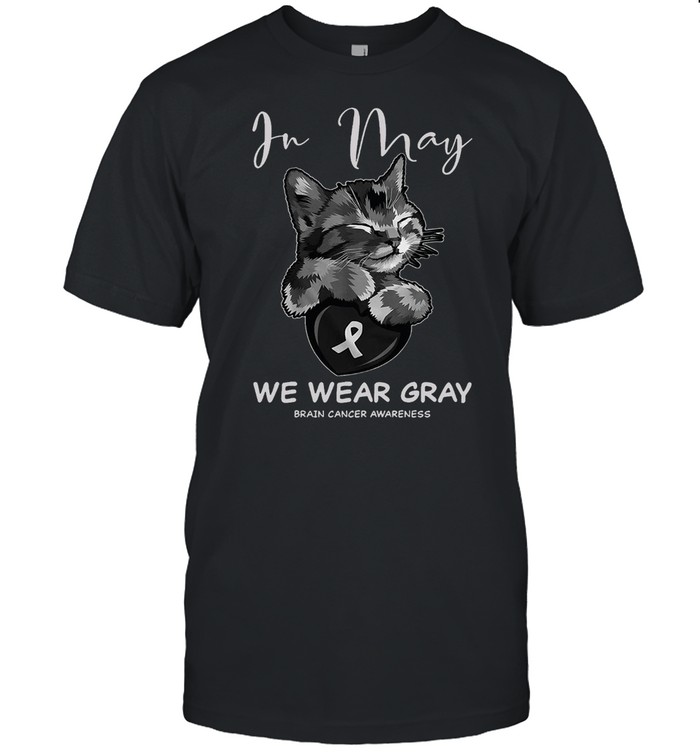 Cat In May We Wear Gray Brain Cancer Awareness T-shirt Classic Men's T-shirt