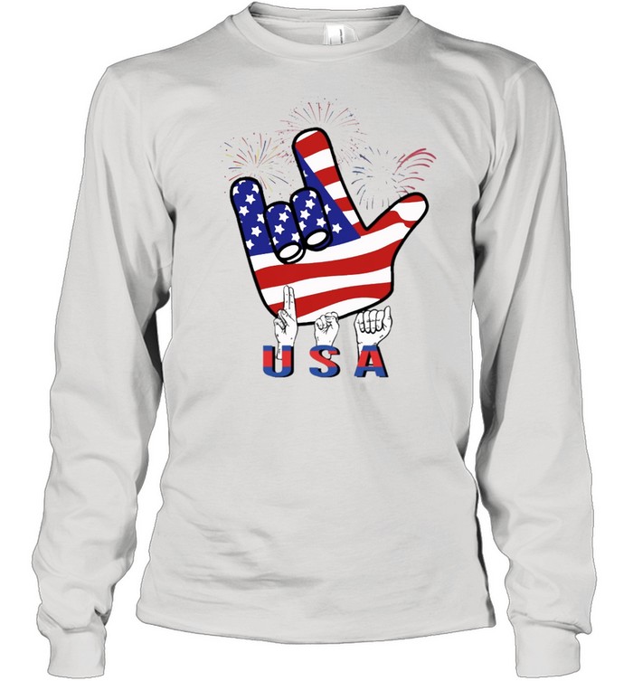 American sign language independence day shirt Long Sleeved T-shirt