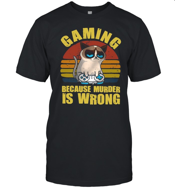 Cat Gaming Because Murder Is Wrong Vintage Retro T-shirt Classic Men's T-shirt