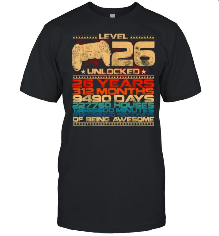 Level 26 Unlocked 26 Years Old Video Gamer 26 Birthday Vintage T- Classic Men's T-shirt