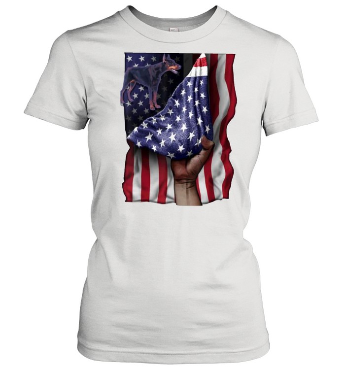 Day Of Independence US Flag Doberman T- Classic Women's T-shirt