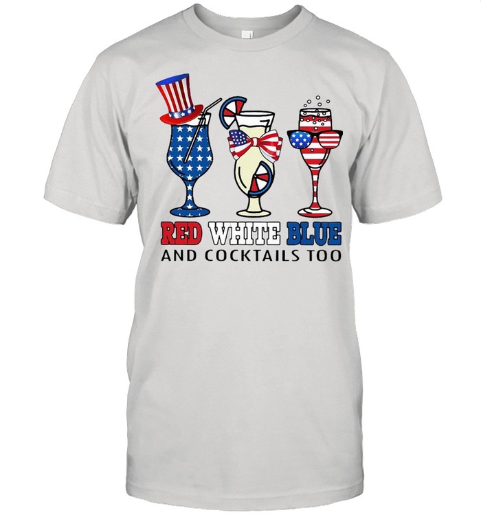 Red White Blue And Cocktails Too American Flag  Classic Men's T-shirt