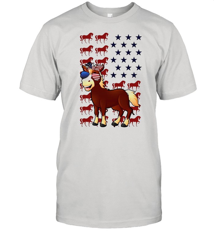 American Flag Horse Independence day Farmer T-shirt