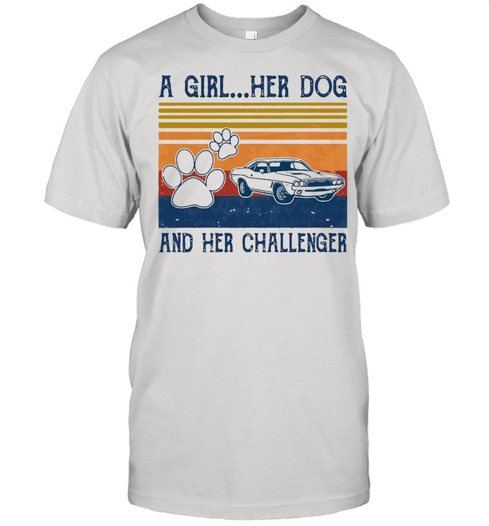 A Girl Her Dog And Her Challenger Footprint Vintage Retro T-shirt