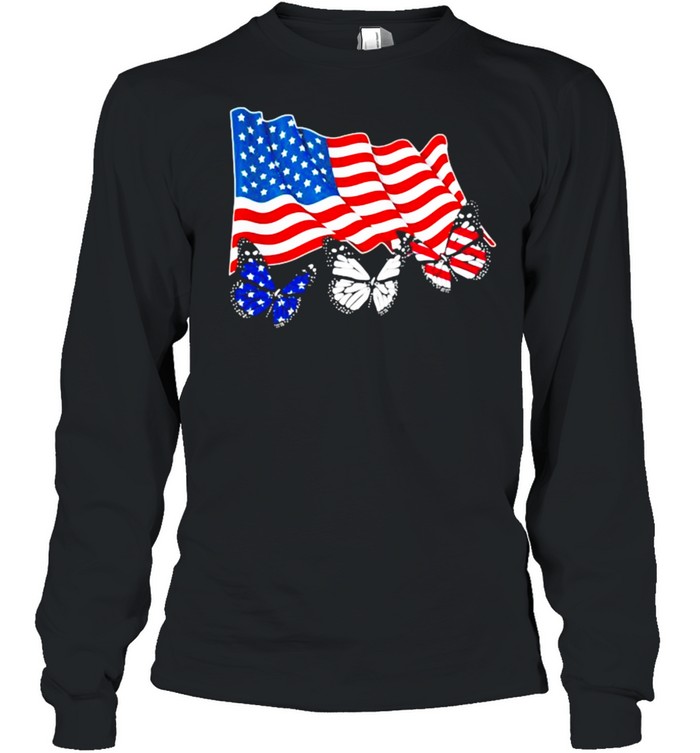 Butterfly American Flag  Long Sleeved T-shirt