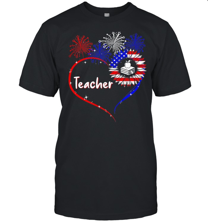 Teacher Heart Firework 4th Of July shirt
