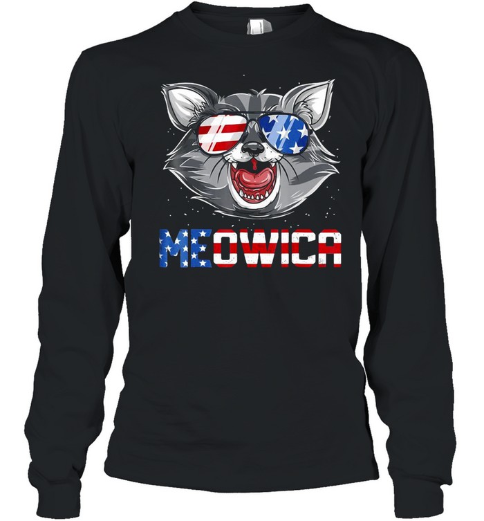 Meowica 4Th Of July Merica Cat American Flag  Long Sleeved T-shirt