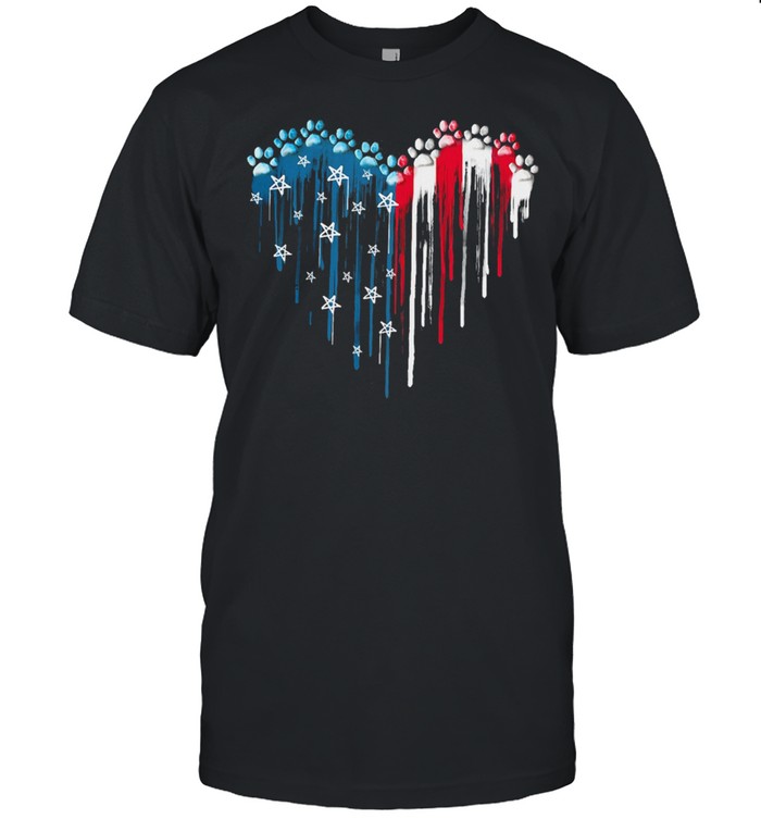 Dogs Paw Heart American flag shirt Classic Men's T-shirt