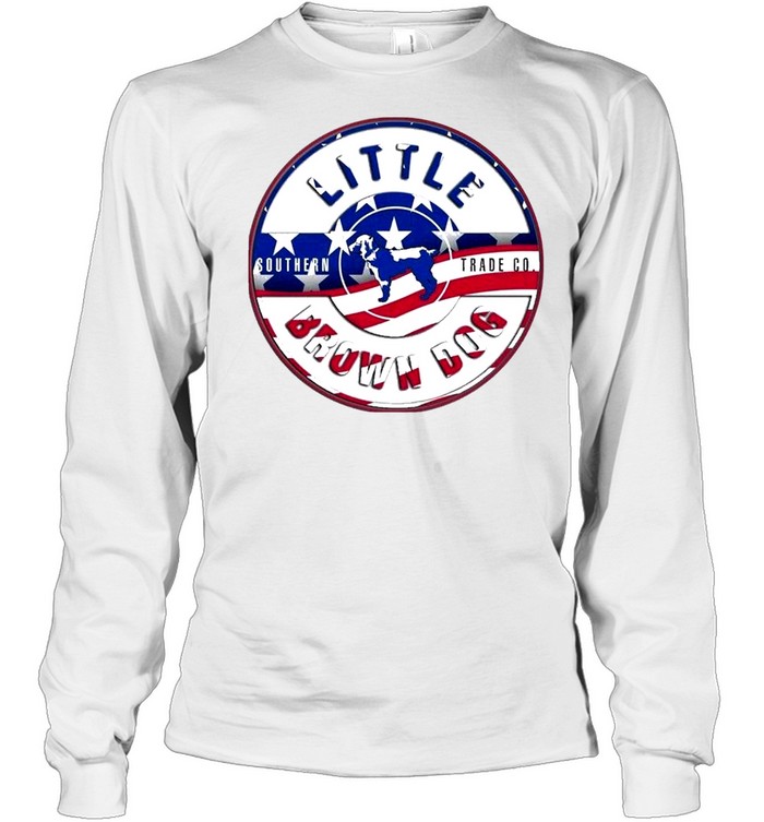 Little southern trade co brown dog american flag shirt Long Sleeved T-shirt