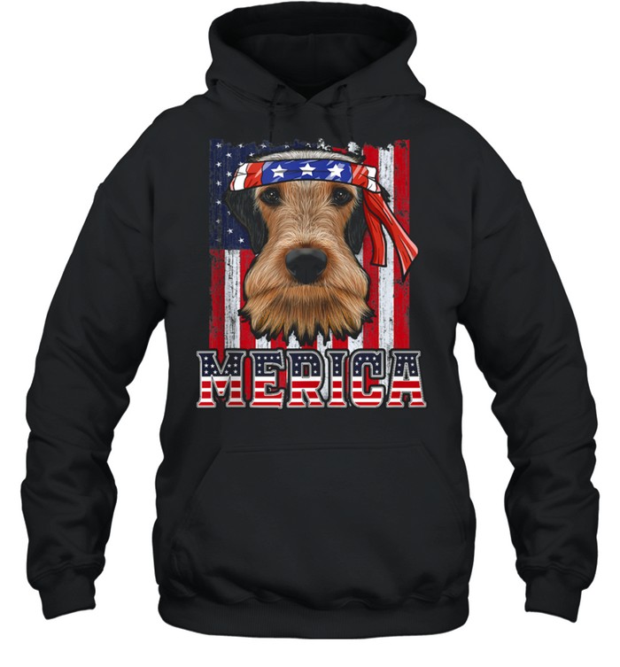 Airedale Terrier Merica 4th of July  Dog Patriotic Flag shirt Unisex Hoodie