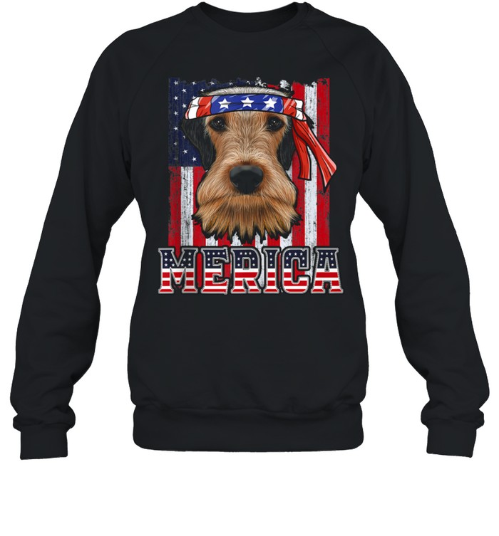 Airedale Terrier Merica 4th of July  Dog Patriotic Flag shirt Unisex Sweatshirt