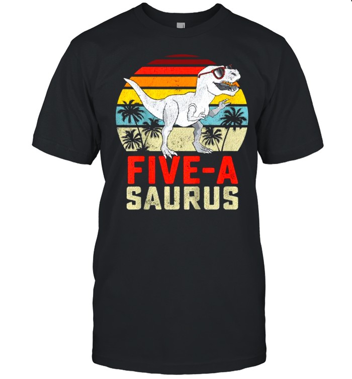 Five Saurus 5 Year Old Dinosaur Vintage T-Shirt