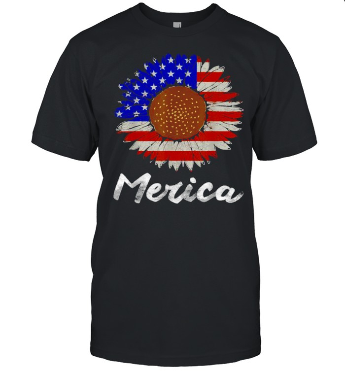 Merica American Flag Sunflower 4th July T- Classic Men's T-shirt