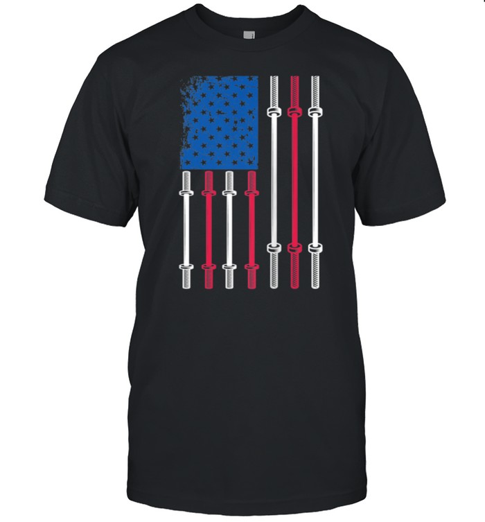 Back Print Gym Patriotic US Flag Weightlifting Barbell shirt