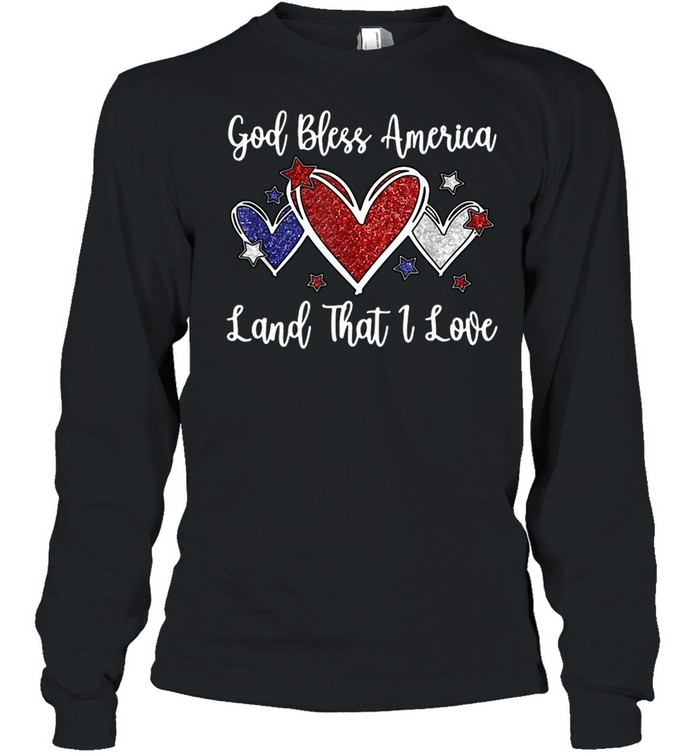 God Bless America Girls Patriotic Christian T-shirt Long Sleeved T-shirt