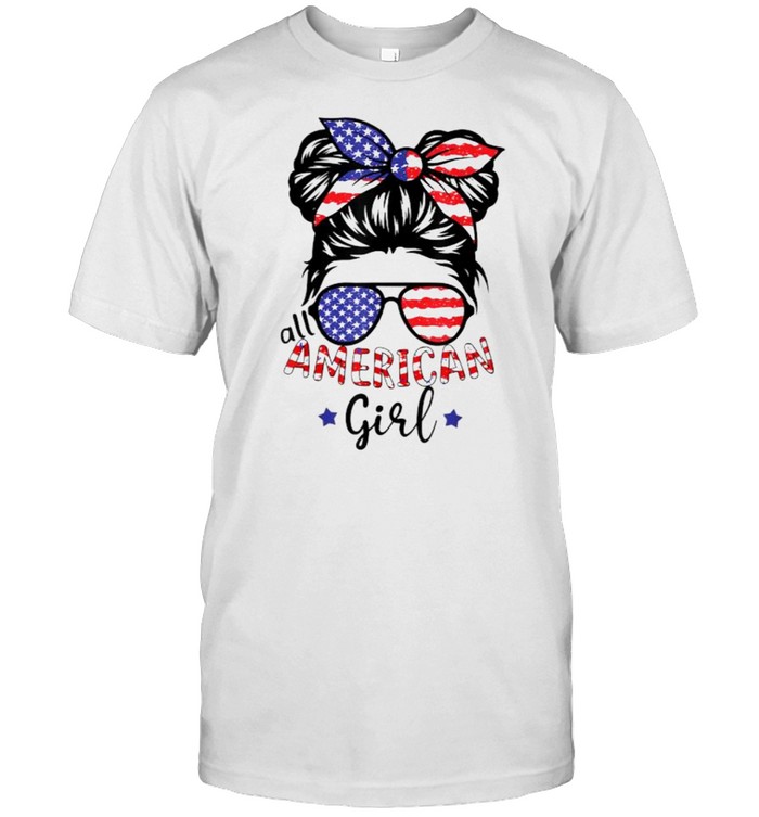 All American Girls 4th of July Daughter Messy Bun USA T-Shirt