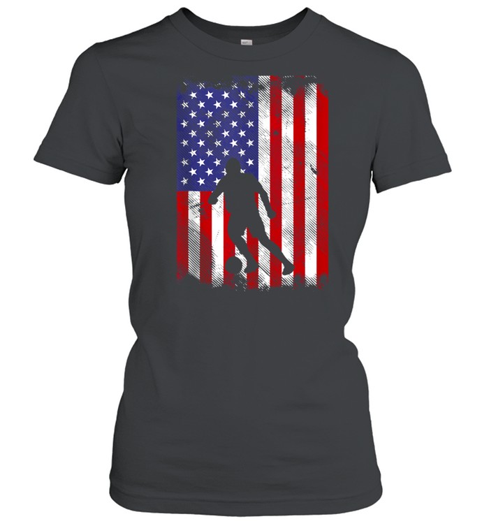 American Flag Soccer Sihouette Vintage Football Patriotic shirt Classic Women's T-shirt