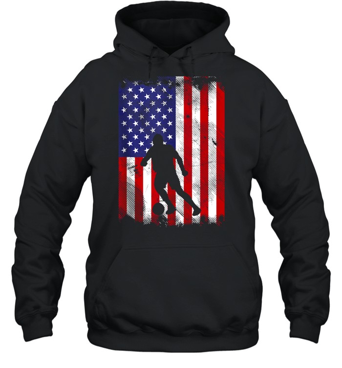 American Flag Soccer Sihouette Vintage Football Patriotic shirt Unisex Hoodie