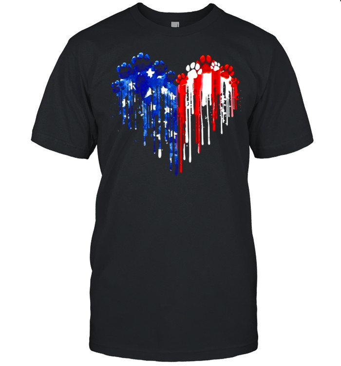 Dripping Heart Dog Paw American Flag 4th Of July Patriotic T- Classic Men's T-shirt