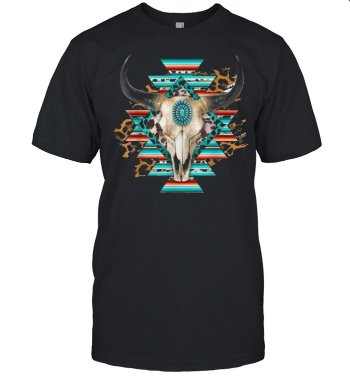 Western Serape Aztec Cow Skull Bull Skull Cowgirl Rodeo Girl Shirt