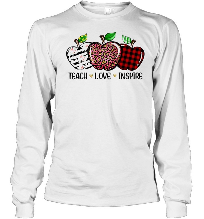 teacher love inspire apples leopard flower shirt Long Sleeved T-shirt