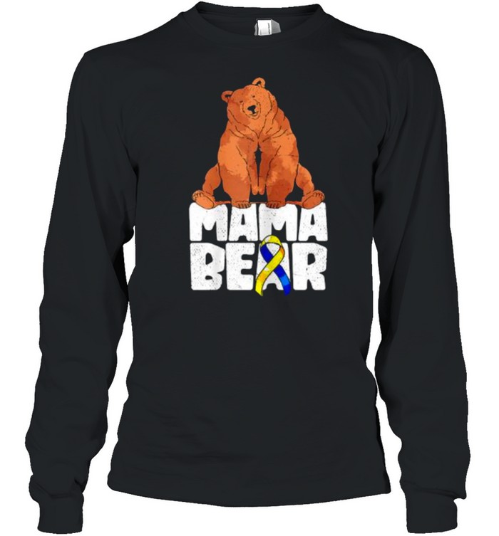 Mama Bear Blue Yellow Ribbon Mothers Day Down Syndrome T- Long Sleeved T-shirt