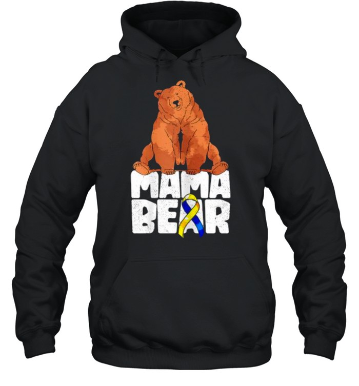 Mama Bear Blue Yellow Ribbon Mothers Day Down Syndrome T- Unisex Hoodie