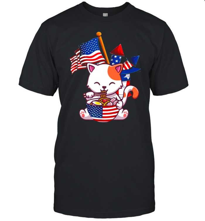 Ramen Cat Anime USA American 4th of July T- Classic Men's T-shirt